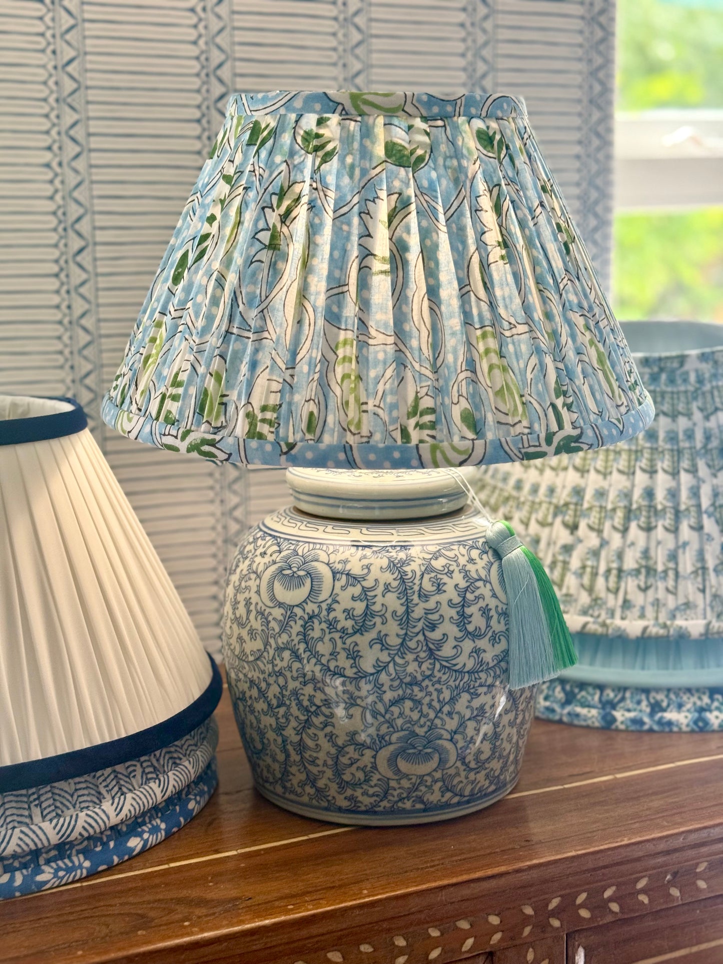 Lotus Block-Printed Lamp Shade