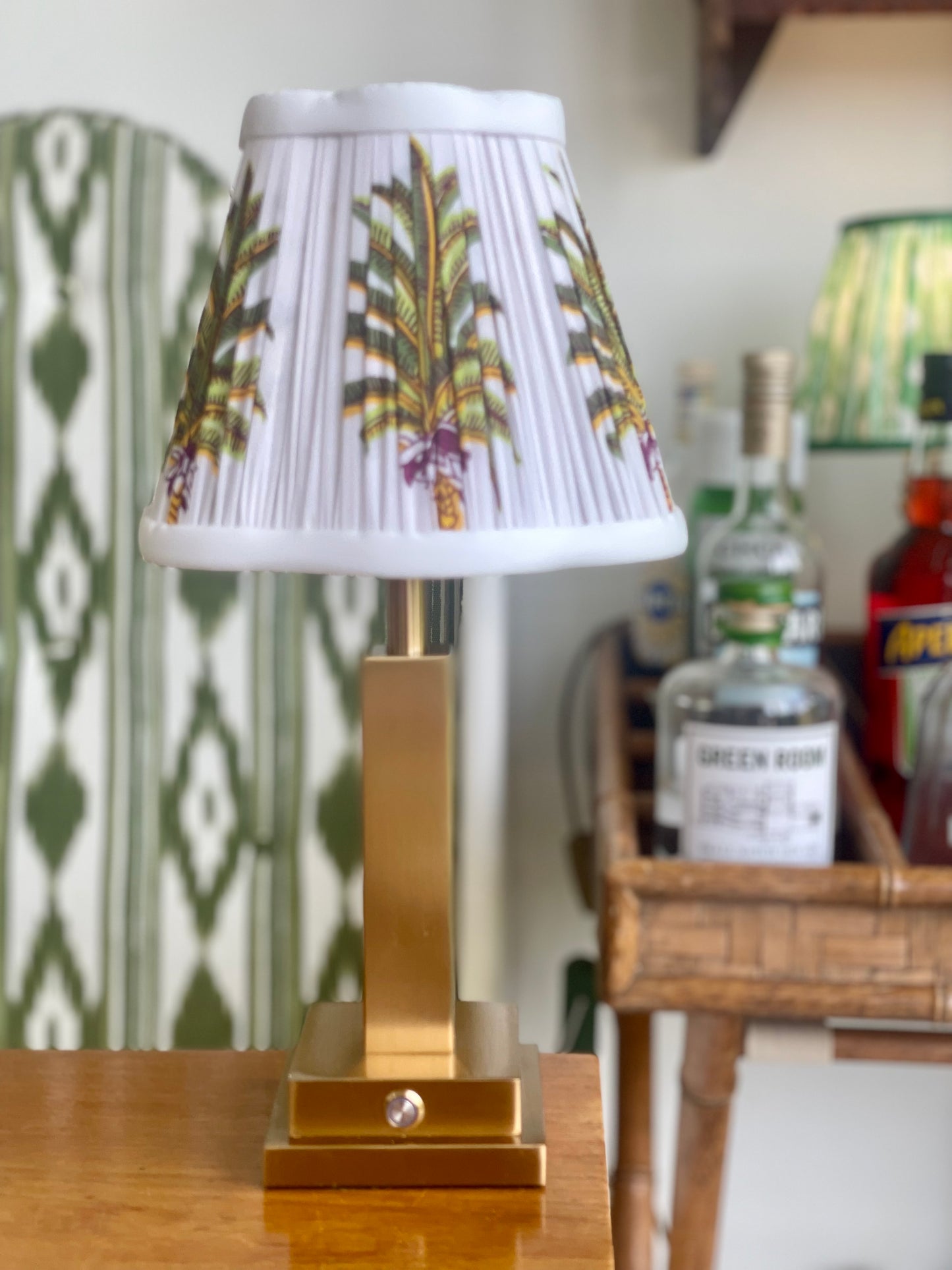 Pillar rechargeable lamp (with Palm Block-Print shade)