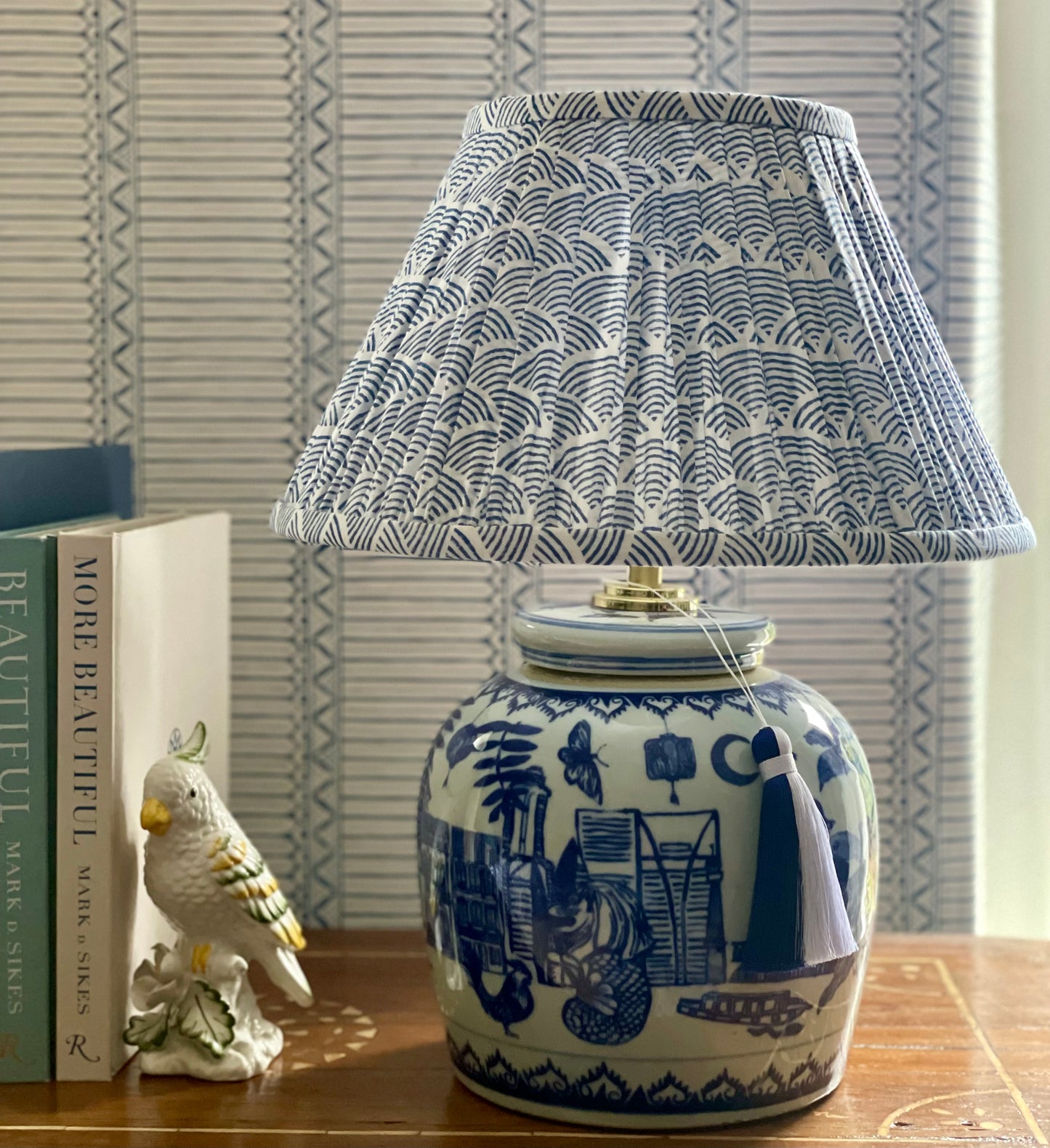 Indigo Wave Block-Printed Lamp Shade