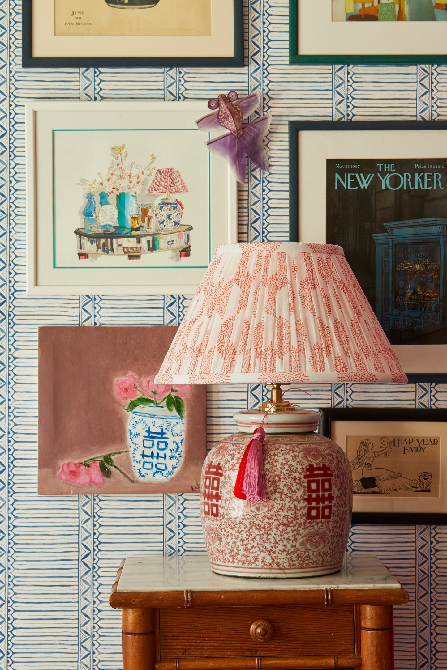 Coral Paisley Block-Printed Lamp Shade