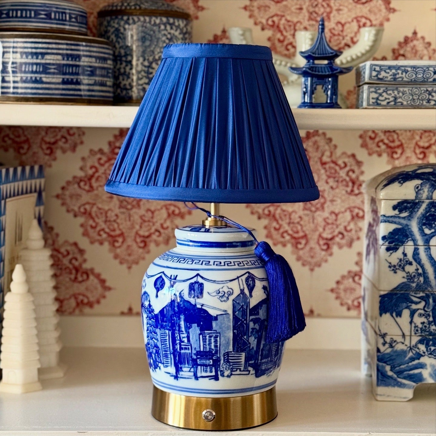 Navy Silk Lamp Shade