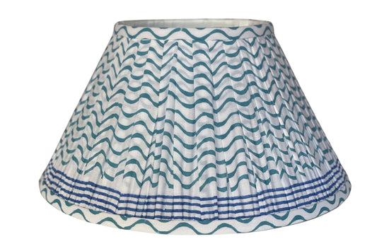 Aqua Squiggle Block-Print Cotton Gathered Lamp Shade