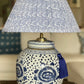 Indigo Wave Block-Print Cotton Gathered Lamp Shade with Peony Polkadot lamp