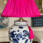 Magenta Silk Dupion Gathered Lamp Shade with dragon lamp base