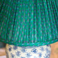 Sun ginger jar lamp base with green silk sari shade