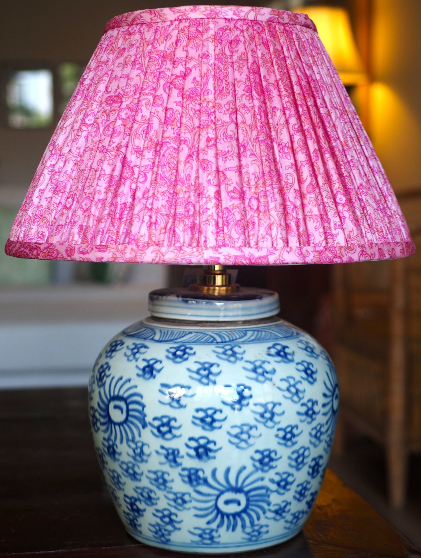 sun ginger jar base with ajmer silk sari lamp shade