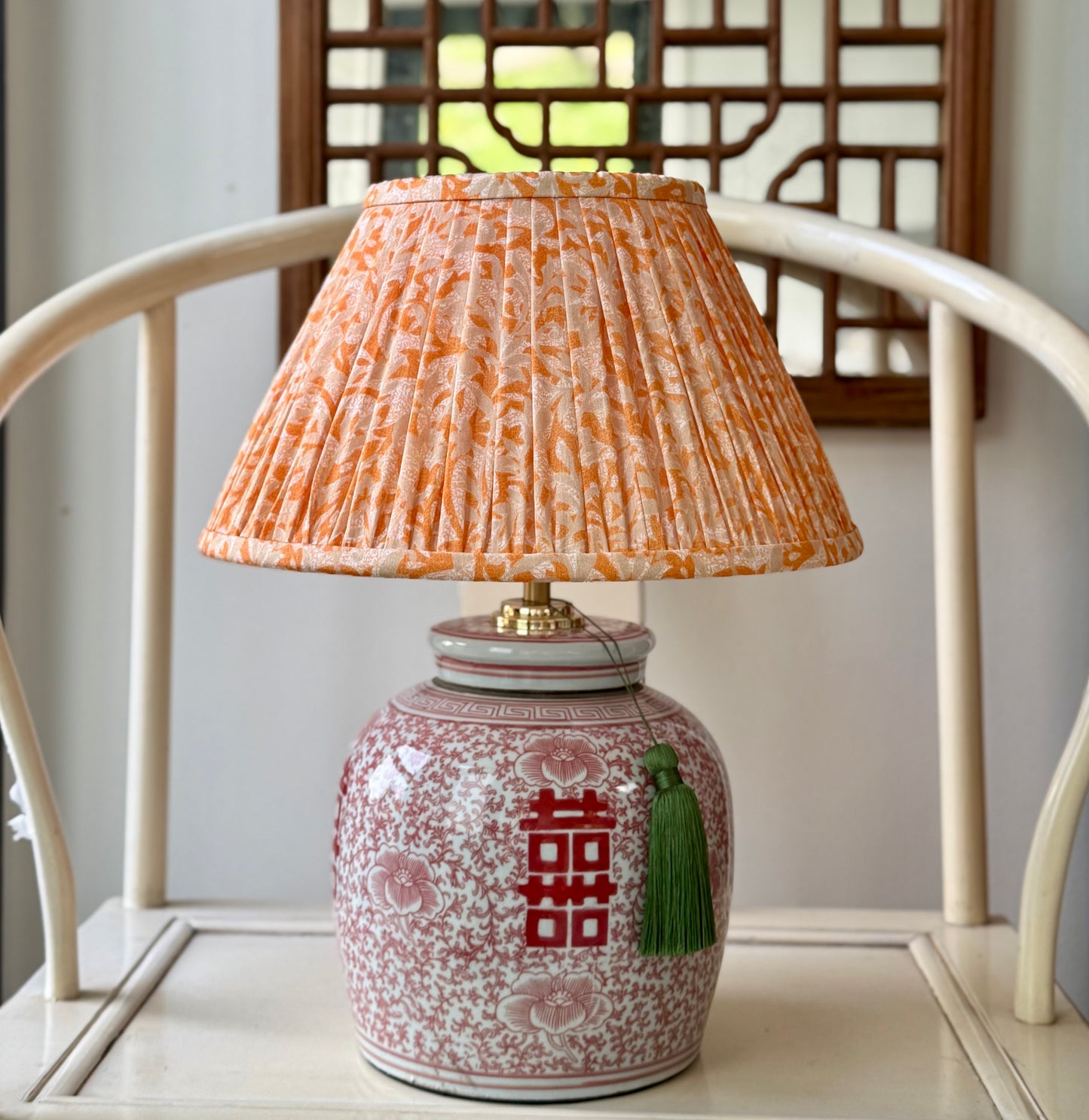 Coral Double Happiness Ginger Jar Lamp