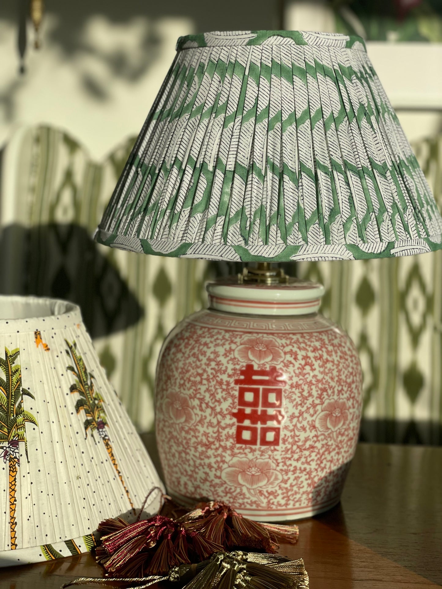 Coral Double Happiness Ginger Jar Lamp