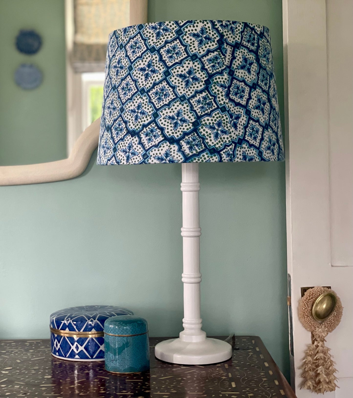 Delphinium Block-Print Cotton Gathered Lamp Shade