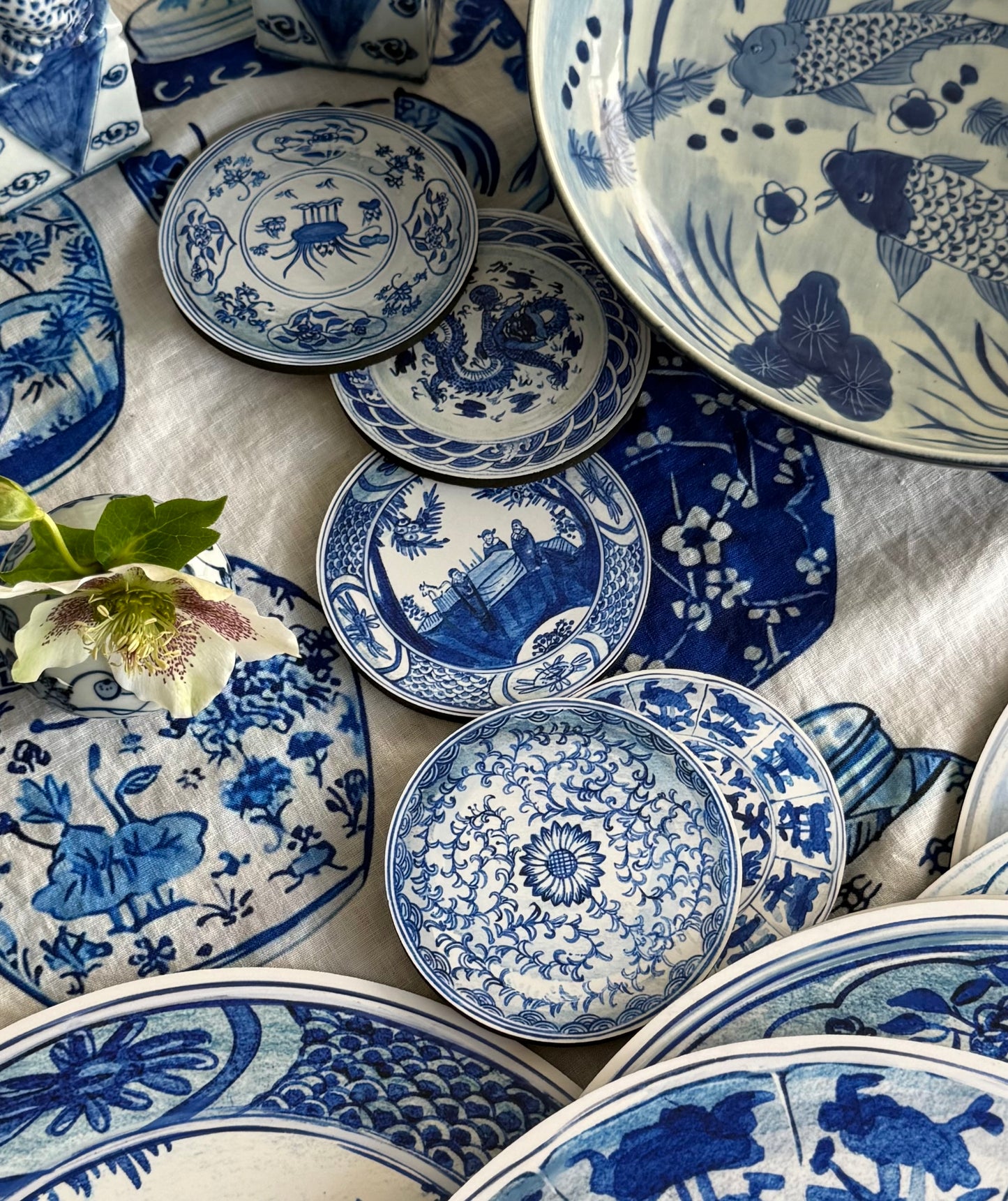Antique Chinese Plates Coaster Set - Blue & White