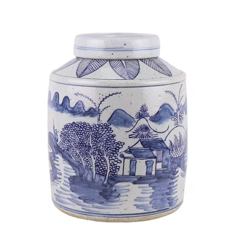 Village Scene Lidded Jar