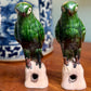 Green Ceramic Parrot Figurines - Pair