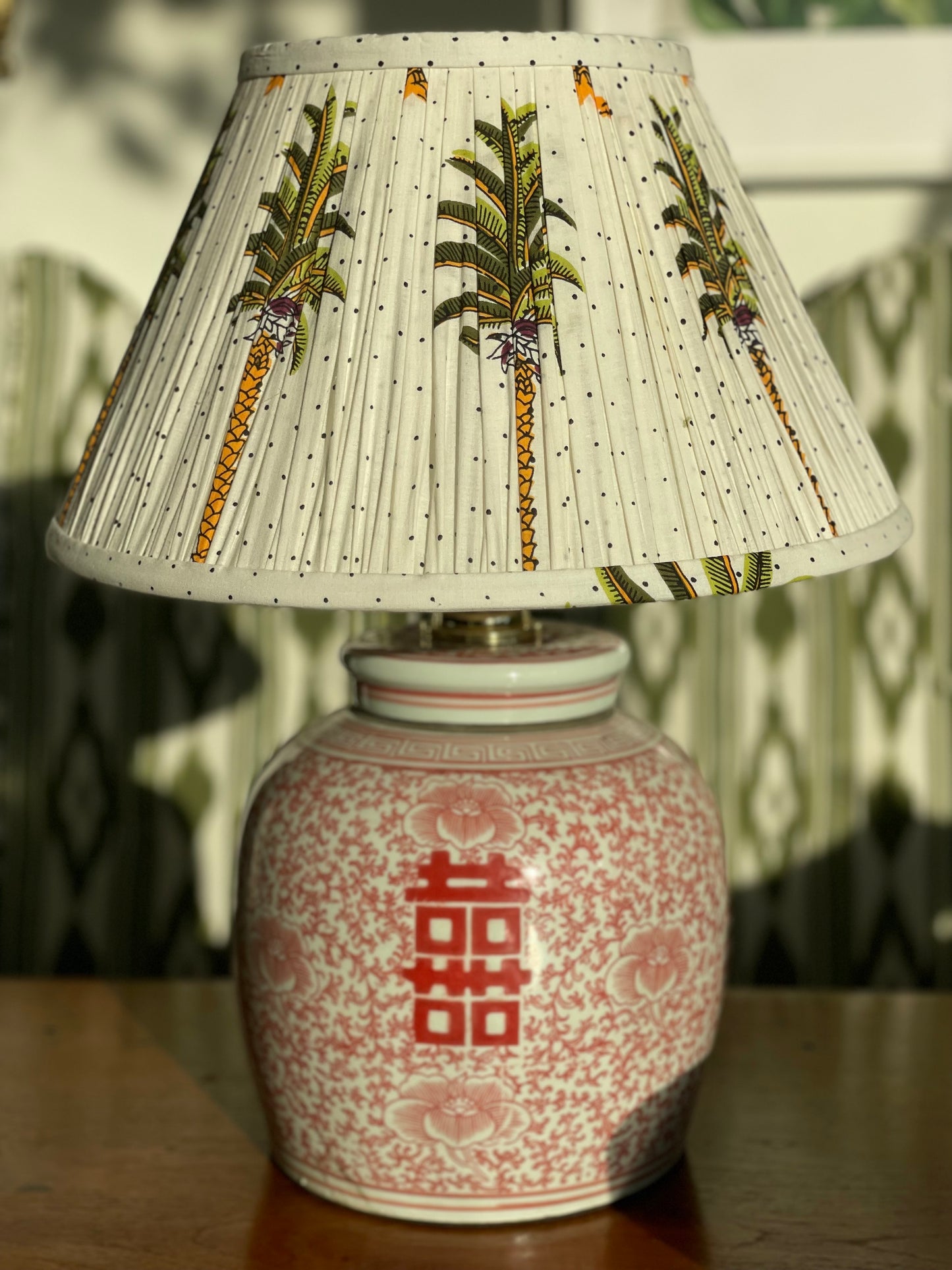 Coral Double Happiness Ginger Jar Lamp
