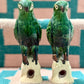Green Ceramic Parrot Figurines - Pair