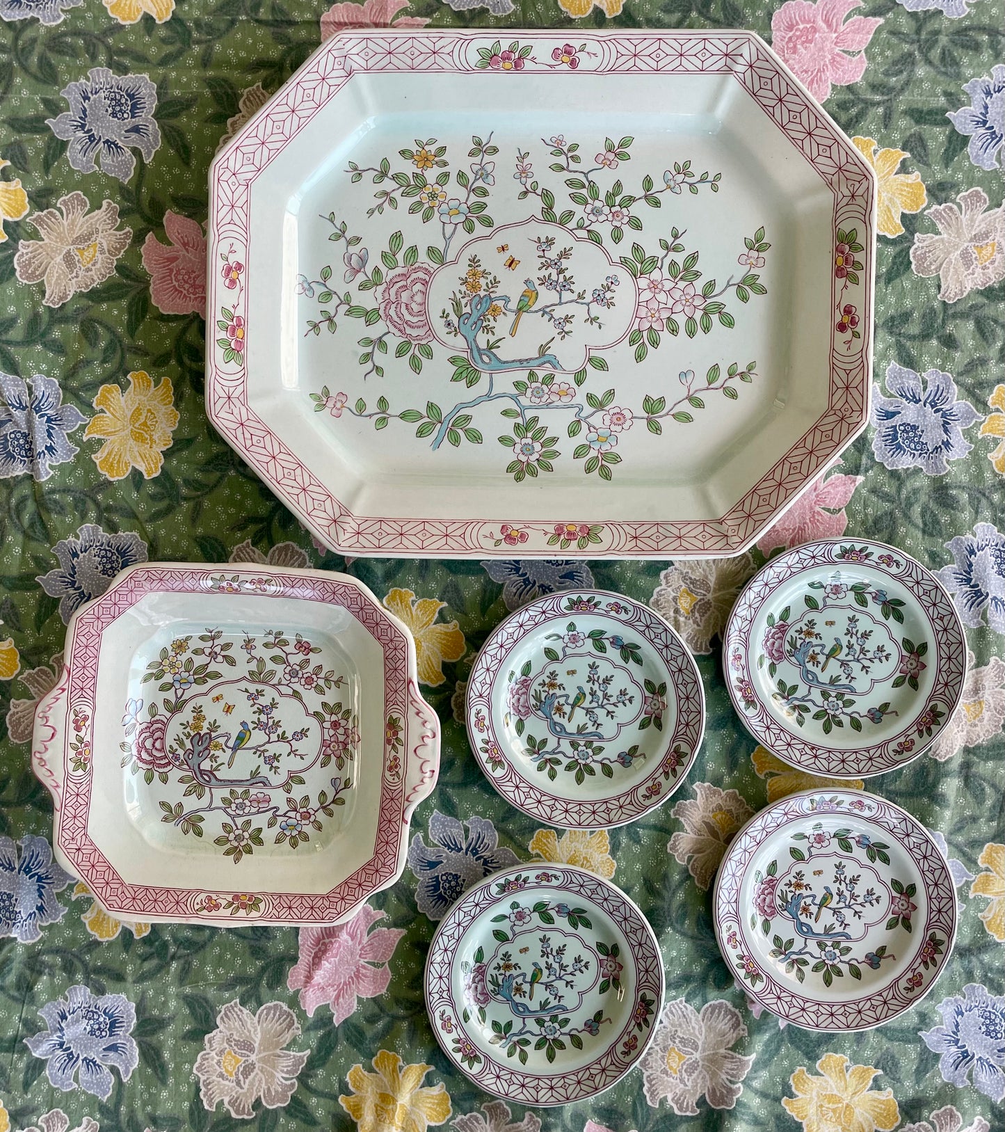 Vintage 'Singapore Bird' Side Plates: set of 4