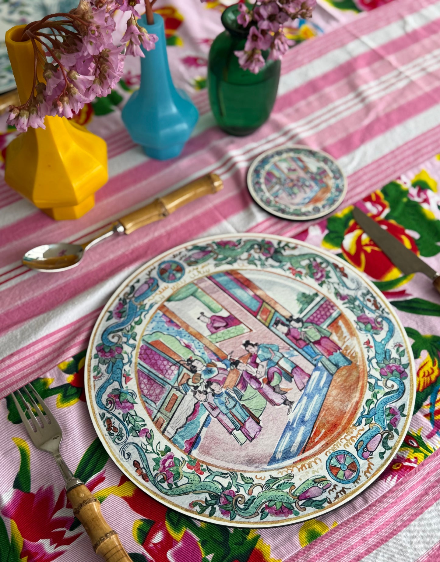 Antique Chinese Plates Placemat Set - Coloured