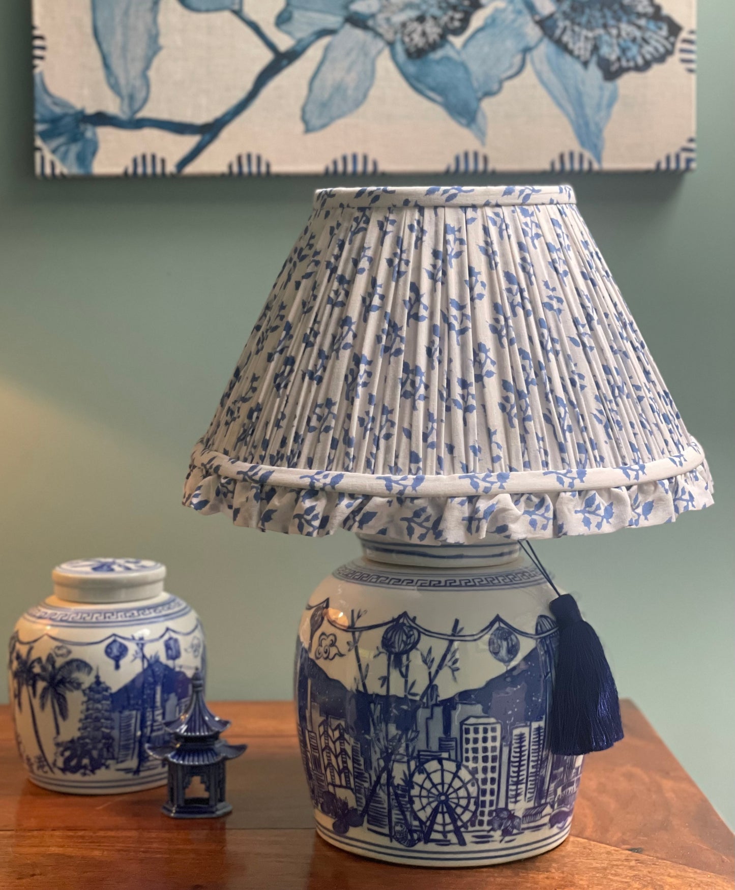 Gardenia Frill Block-Print Cotton Gathered Lamp Shade