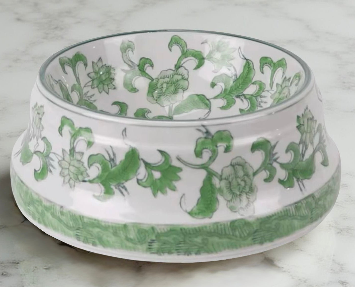 Green & White Ceramic Pet Bowl