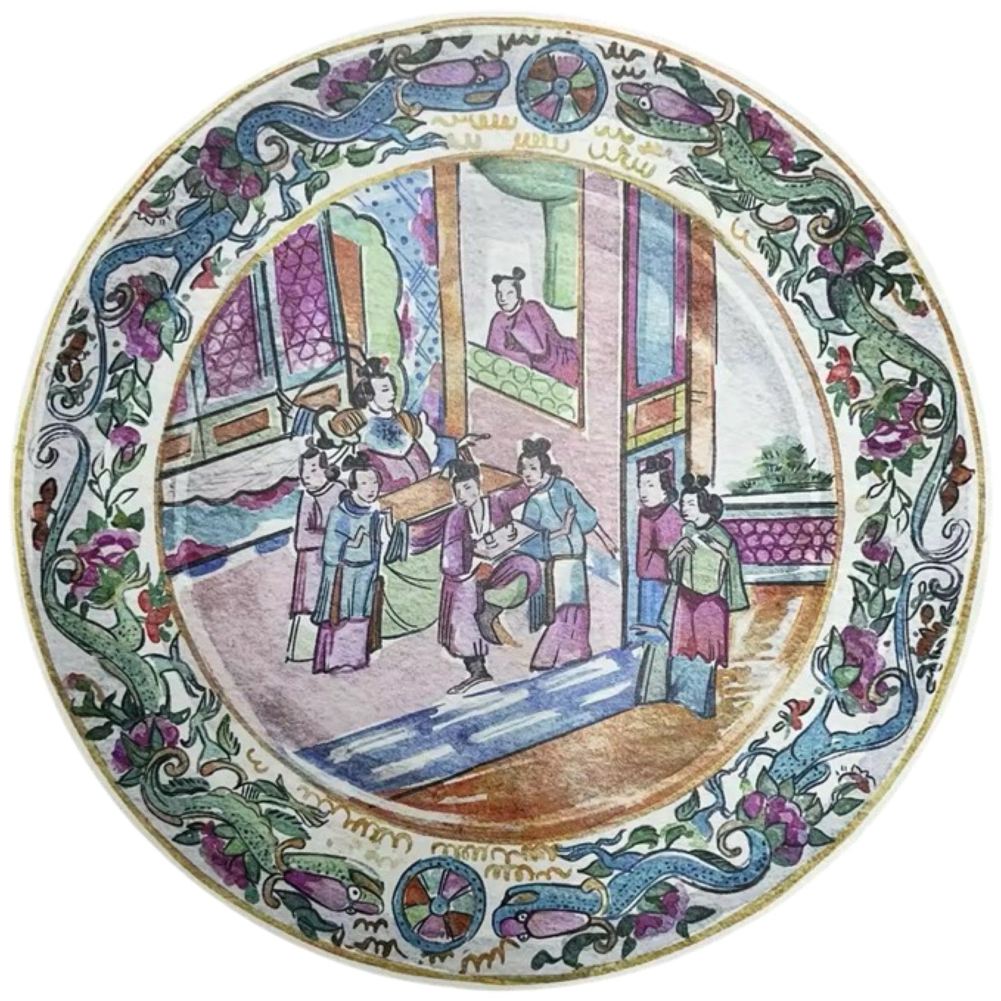 Antique Chinese Plates Coaster Set - Coloured