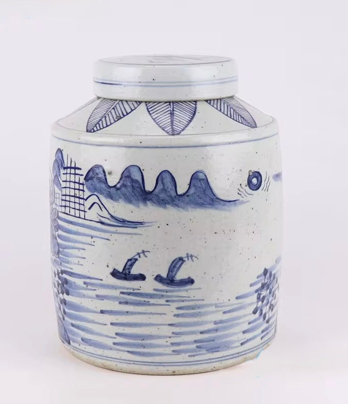 Village Scene Lidded Jar