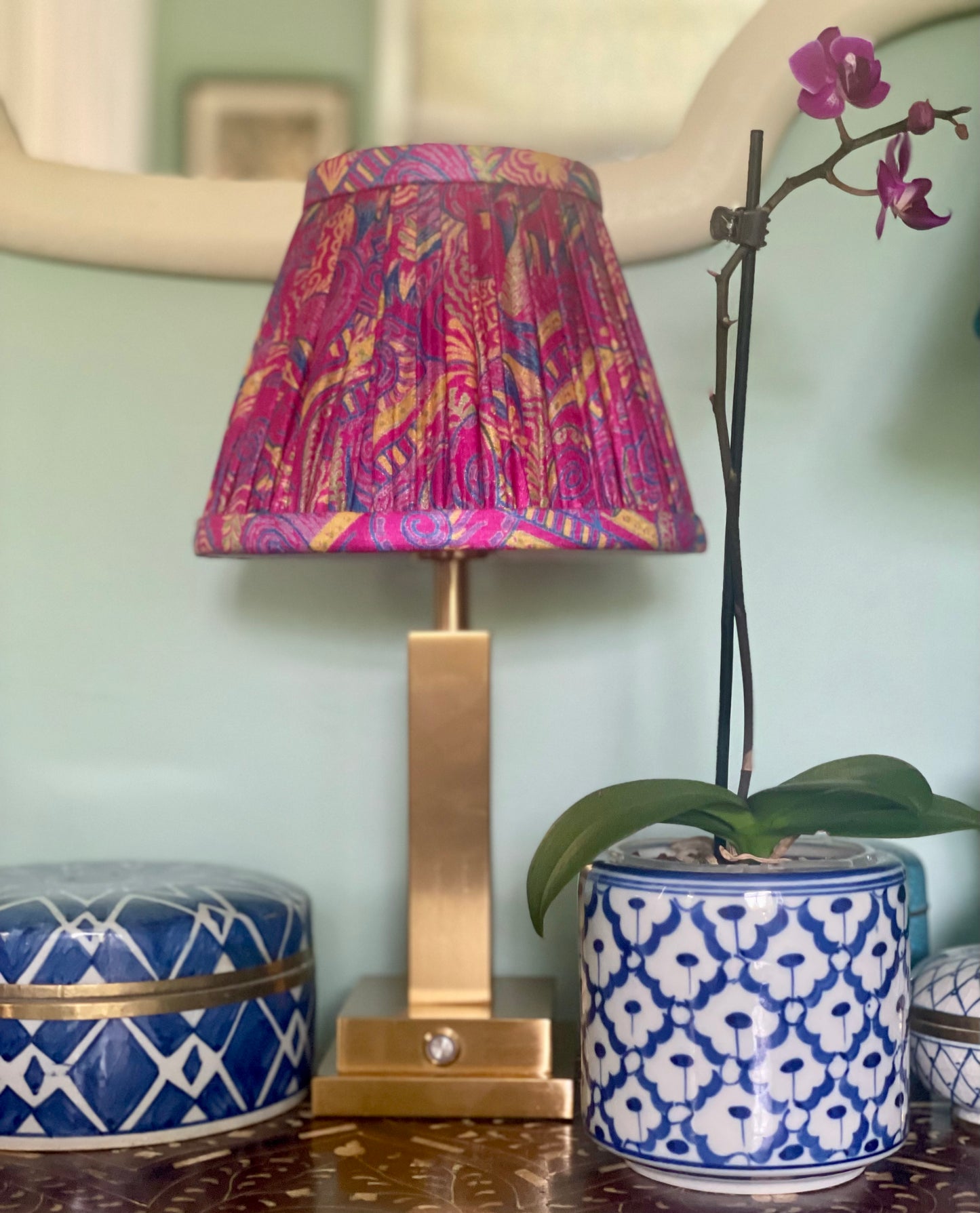 Pillar rechargeable lamp (with Adoni Sari shade)