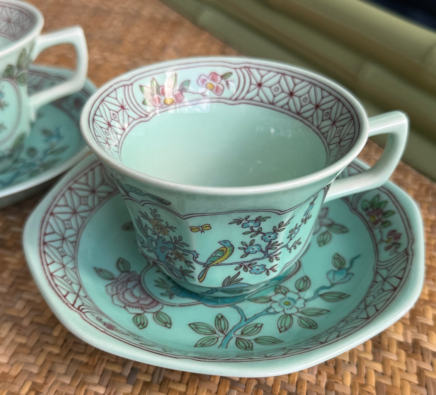 Vintage 'Singapore Bird' Cup & Saucer: set of 2