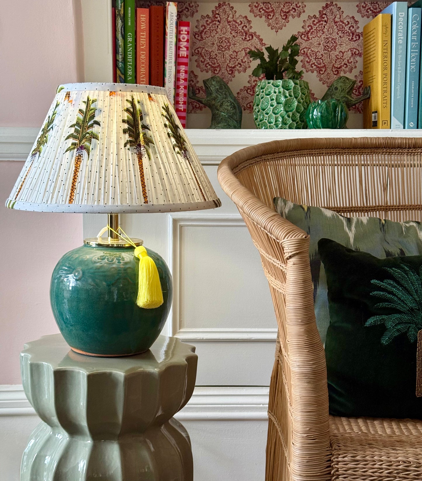 Palm & Polkadot Block-Printed Lamp Shade