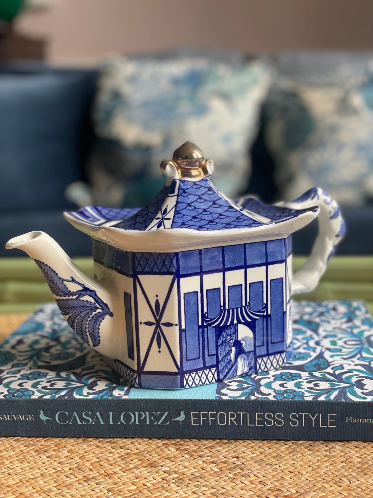 Vintage Blue & White 'Burleigh' Pagoda Teapot