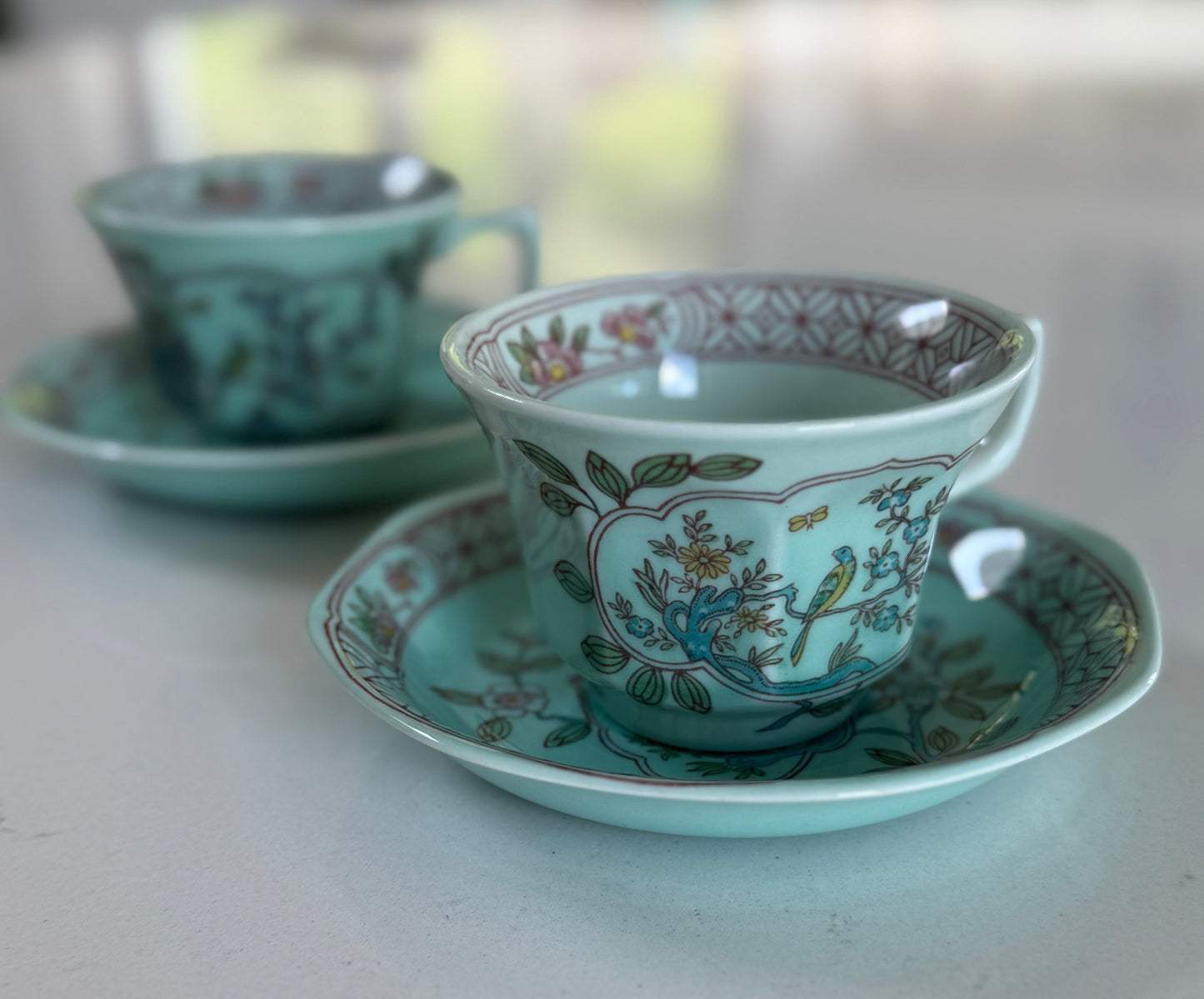 Vintage 'Singapore Bird' Cup & Saucer: set of 2