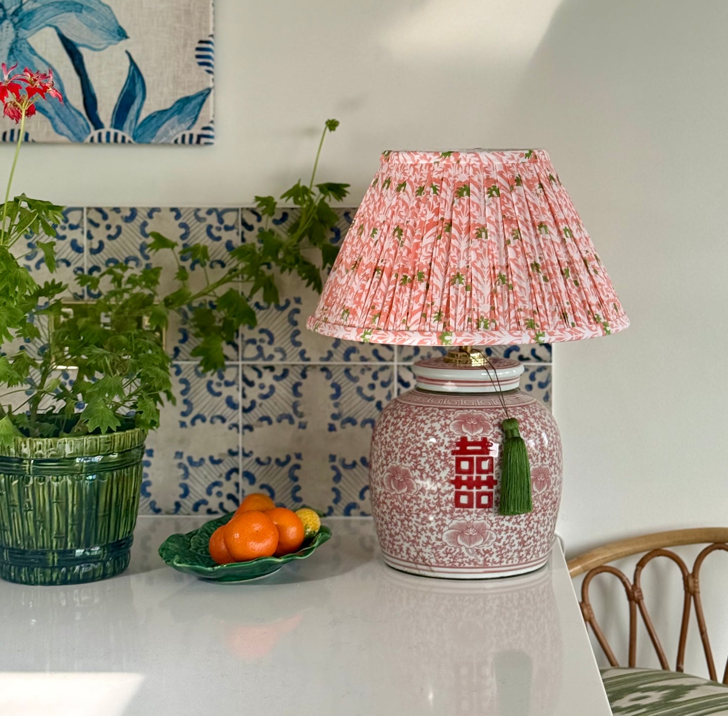 Coral Double Happiness Ginger Jar Lamp
