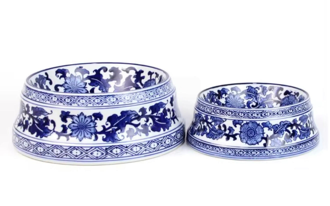 Blue & White Ceramic Pet Bowl