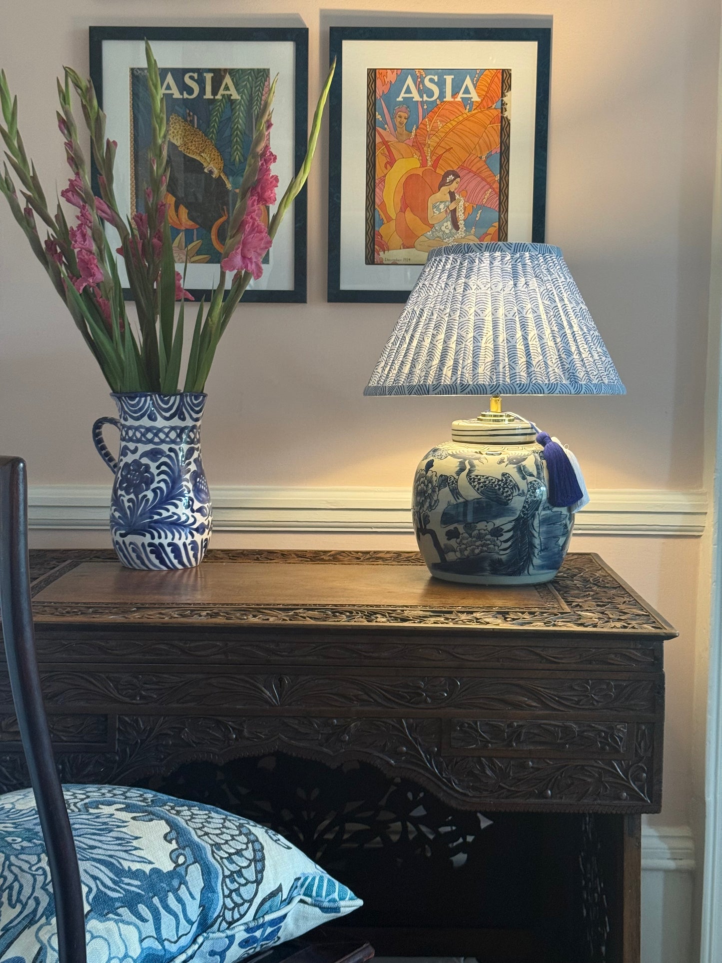Indigo Wave Block-Printed Lamp Shade
