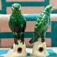 Green Ceramic Parrot Figurines - Pair