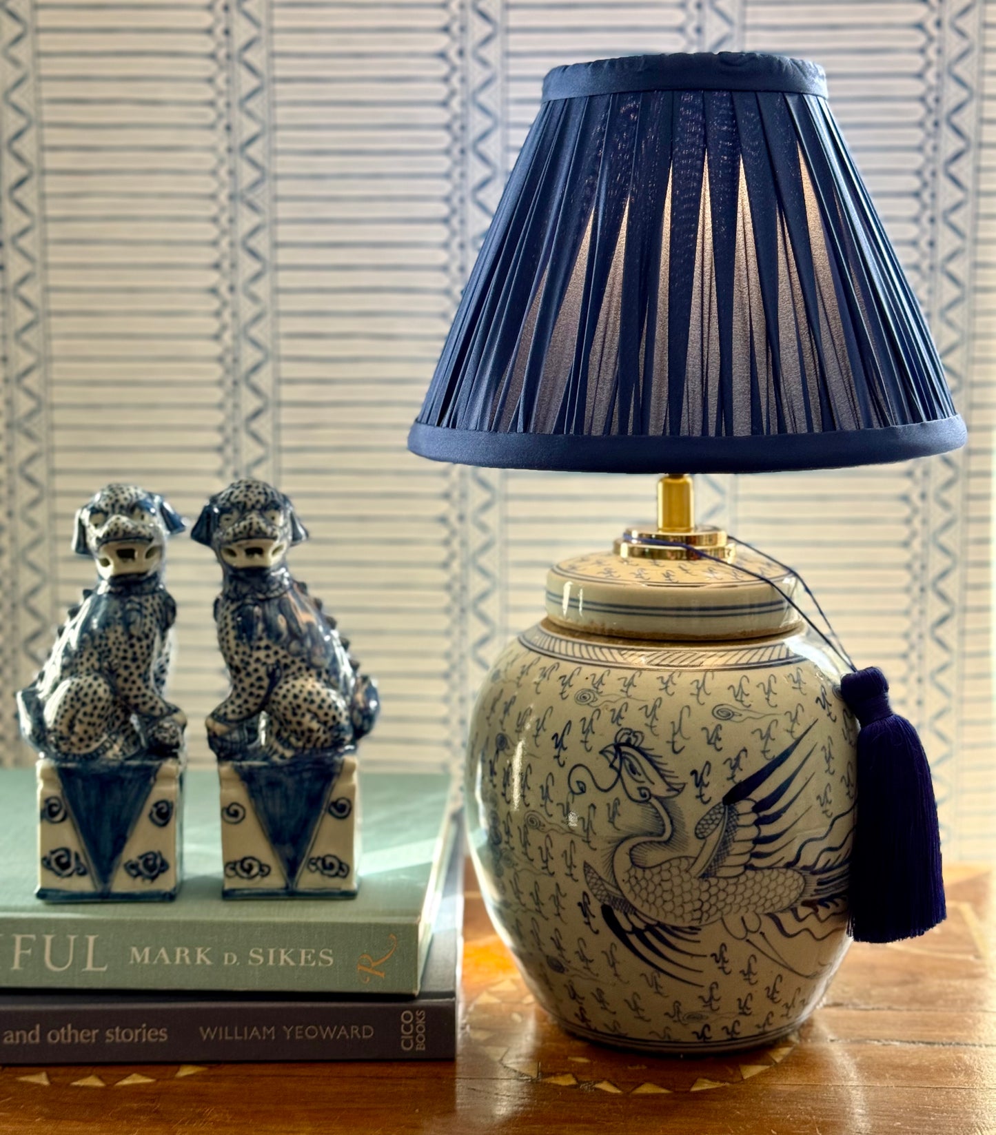 Navy Silk Lamp Shade
