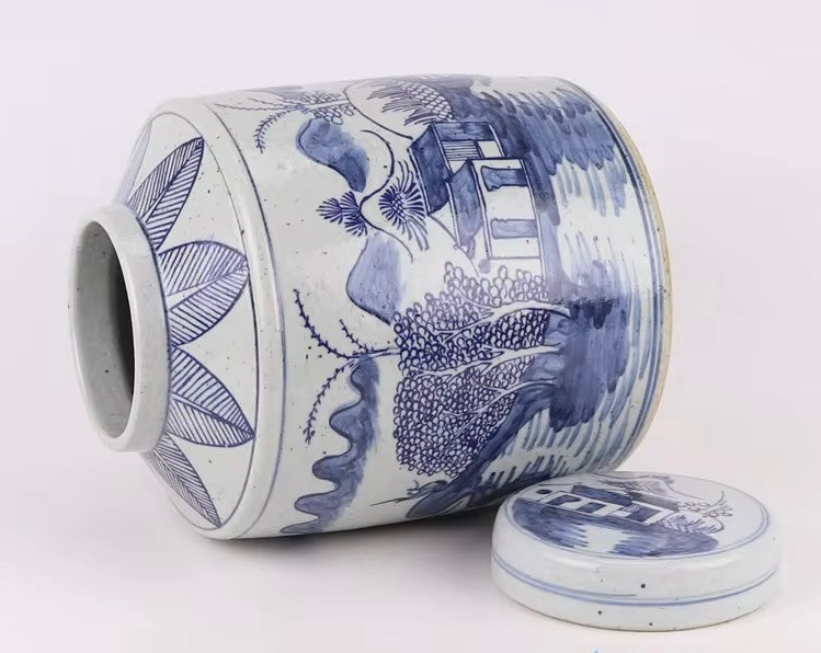 Village Scene Lidded Jar