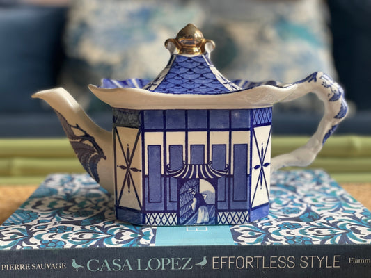 Vintage Blue & White 'Burleigh' Pagoda Teapot