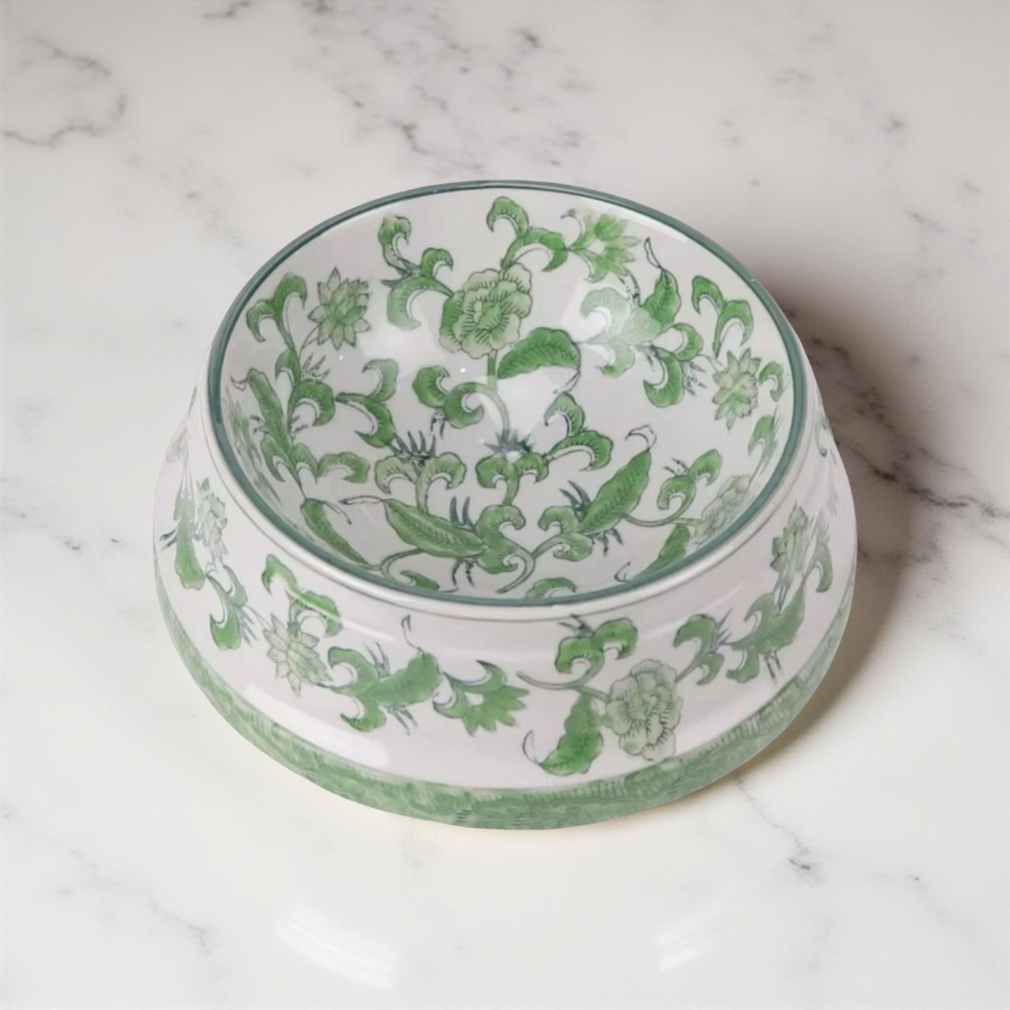Green & White Ceramic Pet Bowl