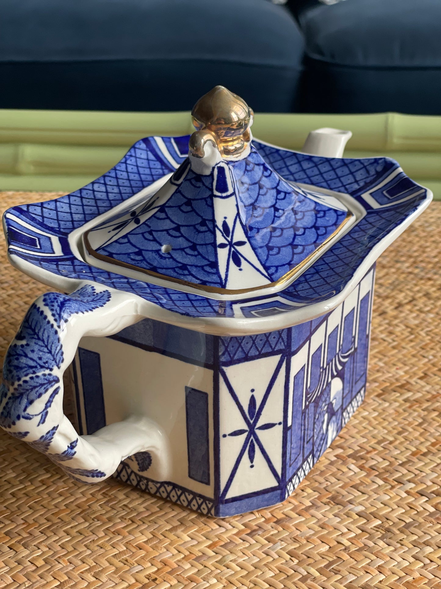 Vintage Blue & White 'Burleigh' Pagoda Teapot