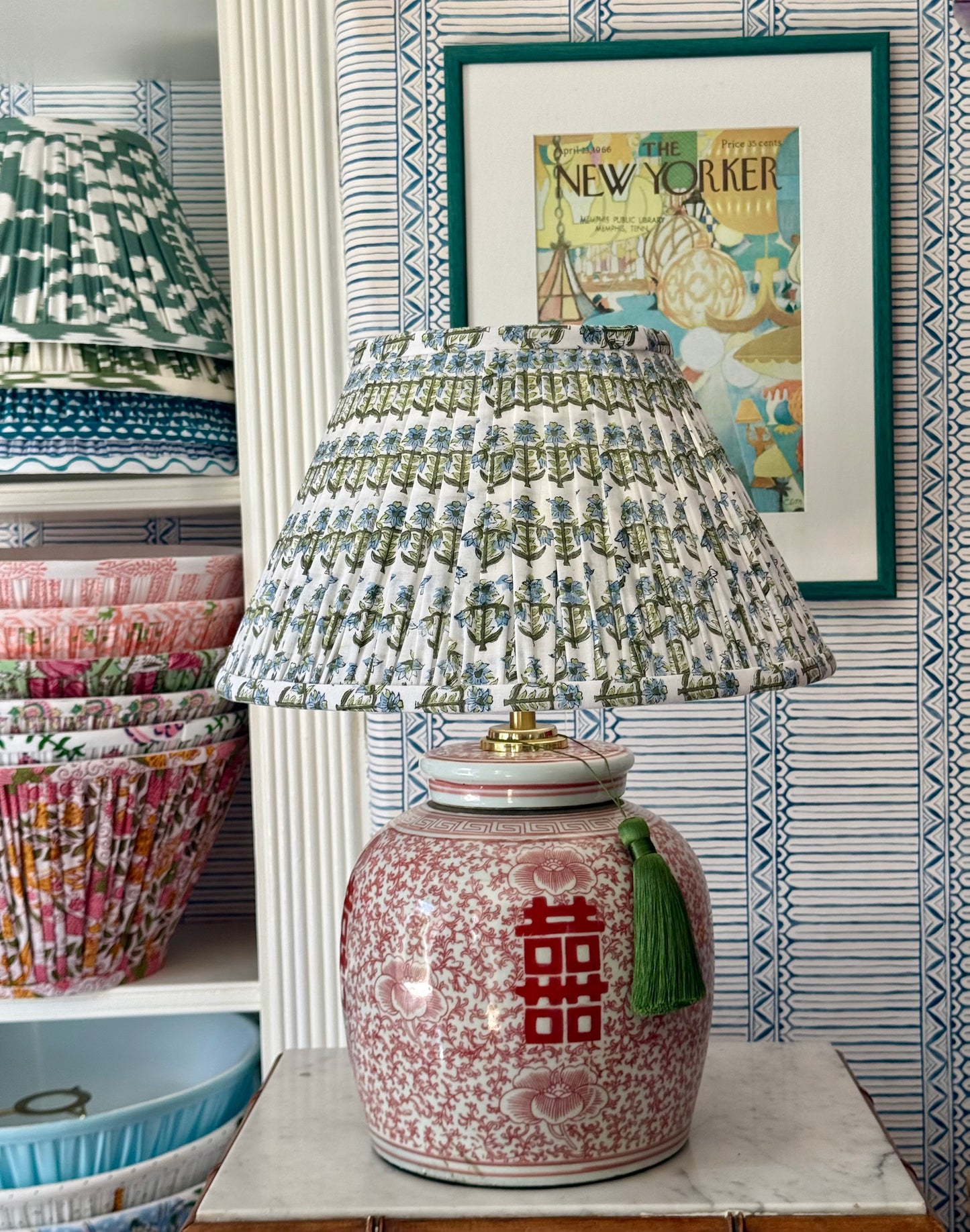Coral Double Happiness Ginger Jar Lamp
