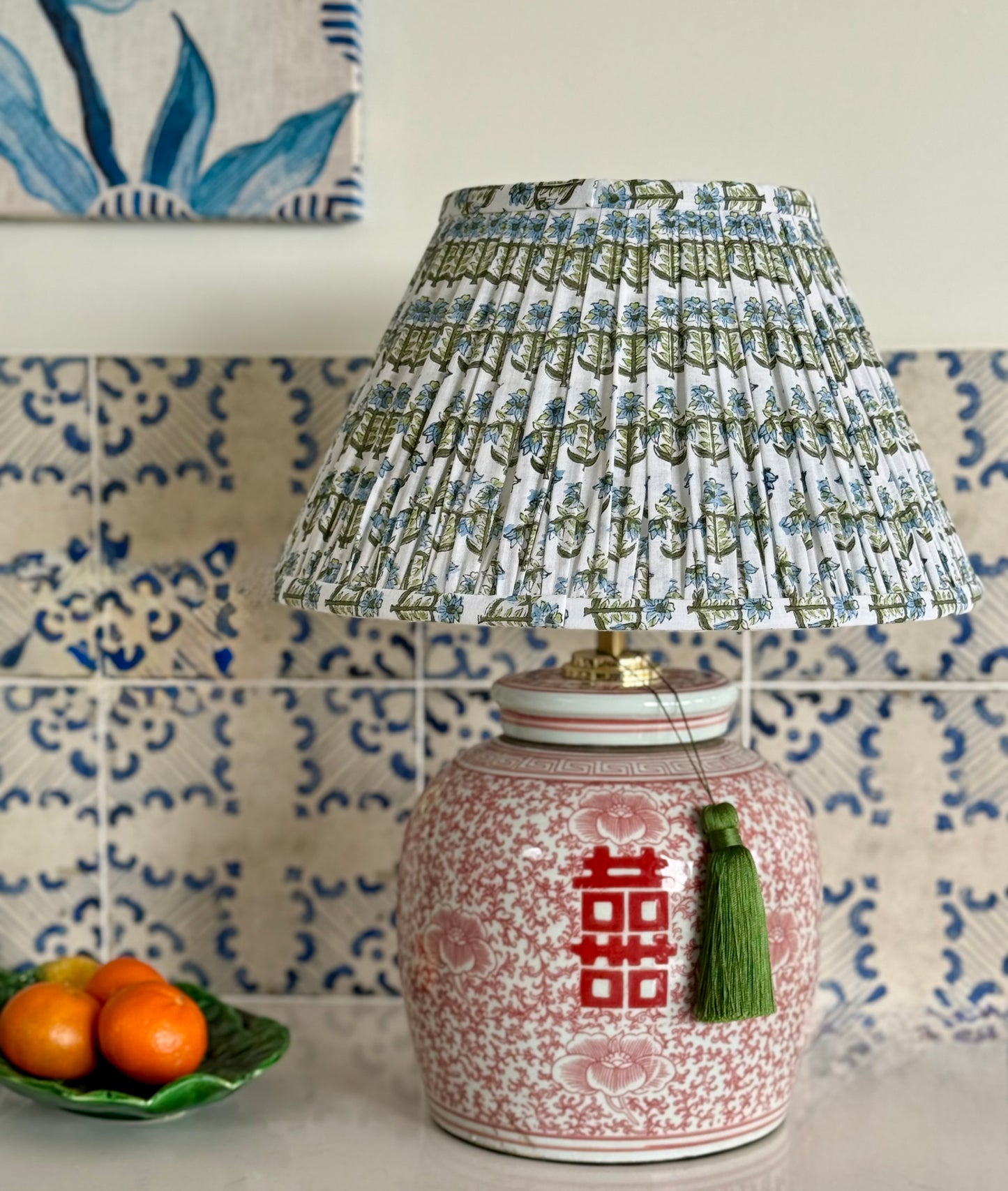Coral Double Happiness Ginger Jar Lamp