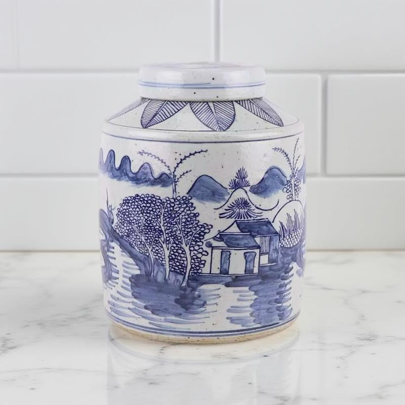 Village Scene Lidded Jar