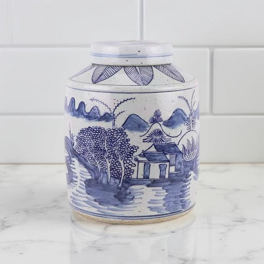 Village Scene Lidded Jar