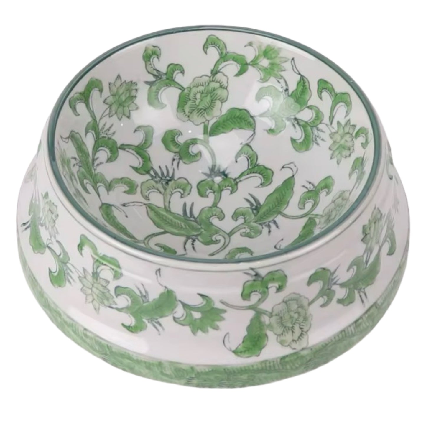 Green & White Ceramic Pet Bowl