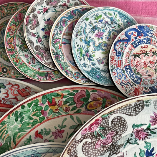Antique Chinese Plates Coaster Set - Coloured