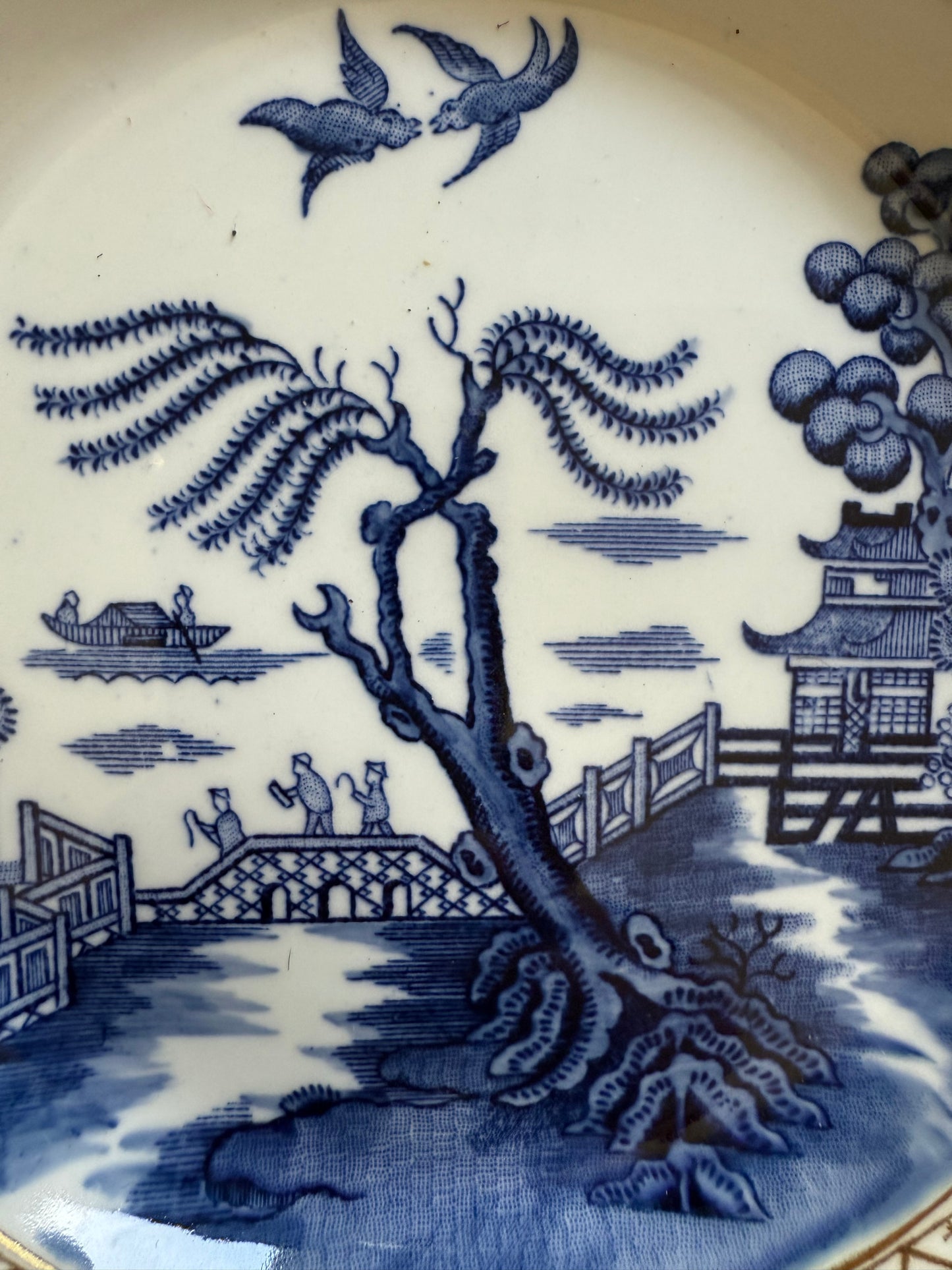 Vintage 'Blue Willow' Shallow Dinner Plates/Bowls: set of 5