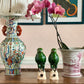 Green Ceramic Parrot Figurines - Pair
