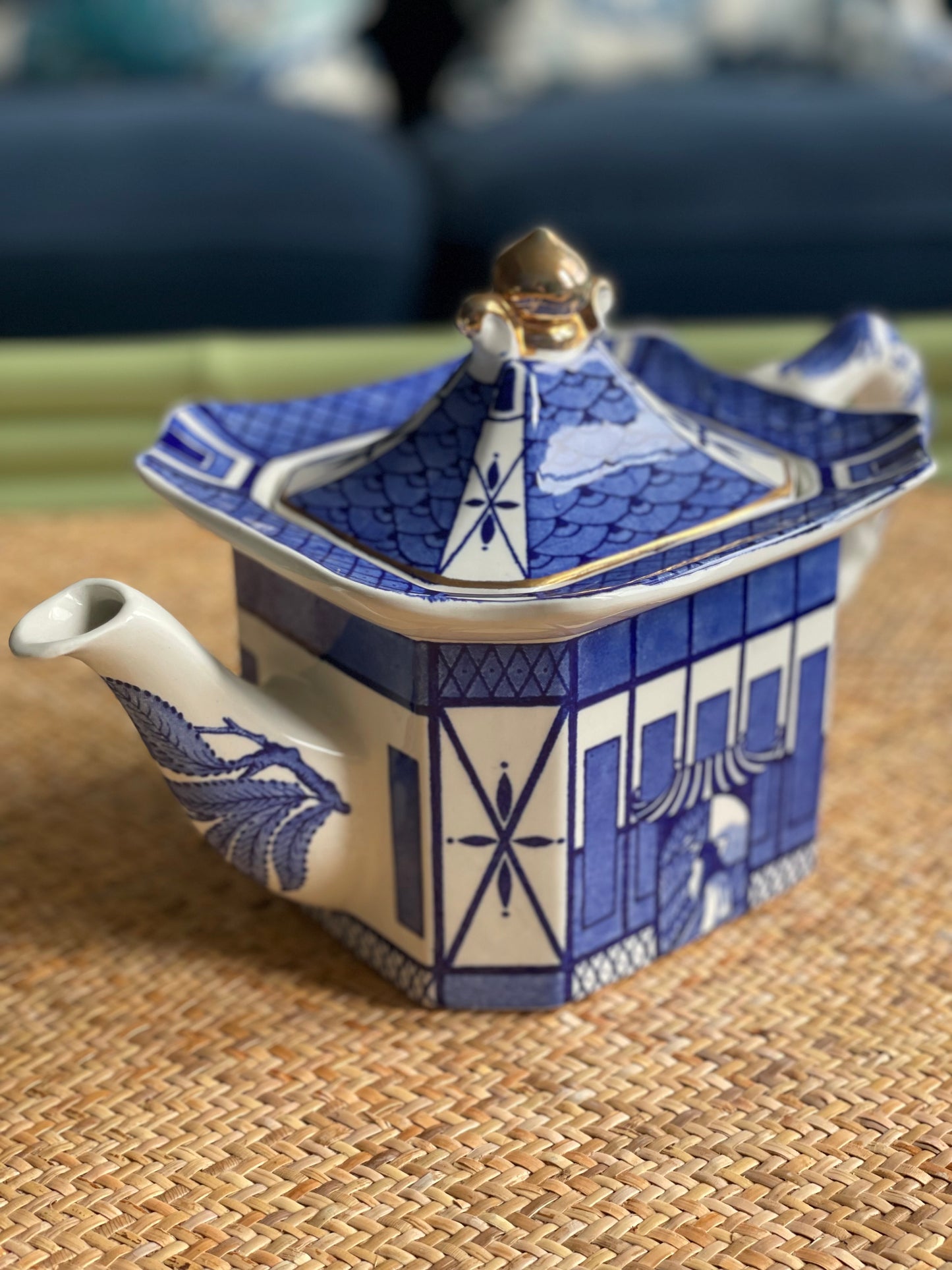 Vintage Blue & White 'Burleigh' Pagoda Teapot