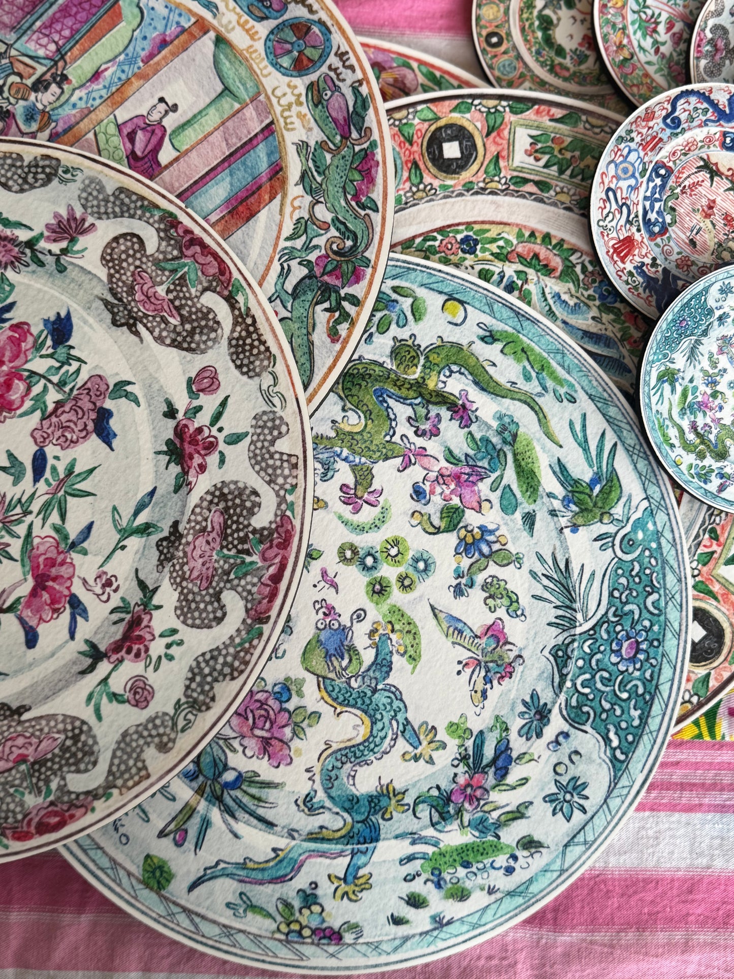 Antique Chinese Plates Placemat Set - Coloured