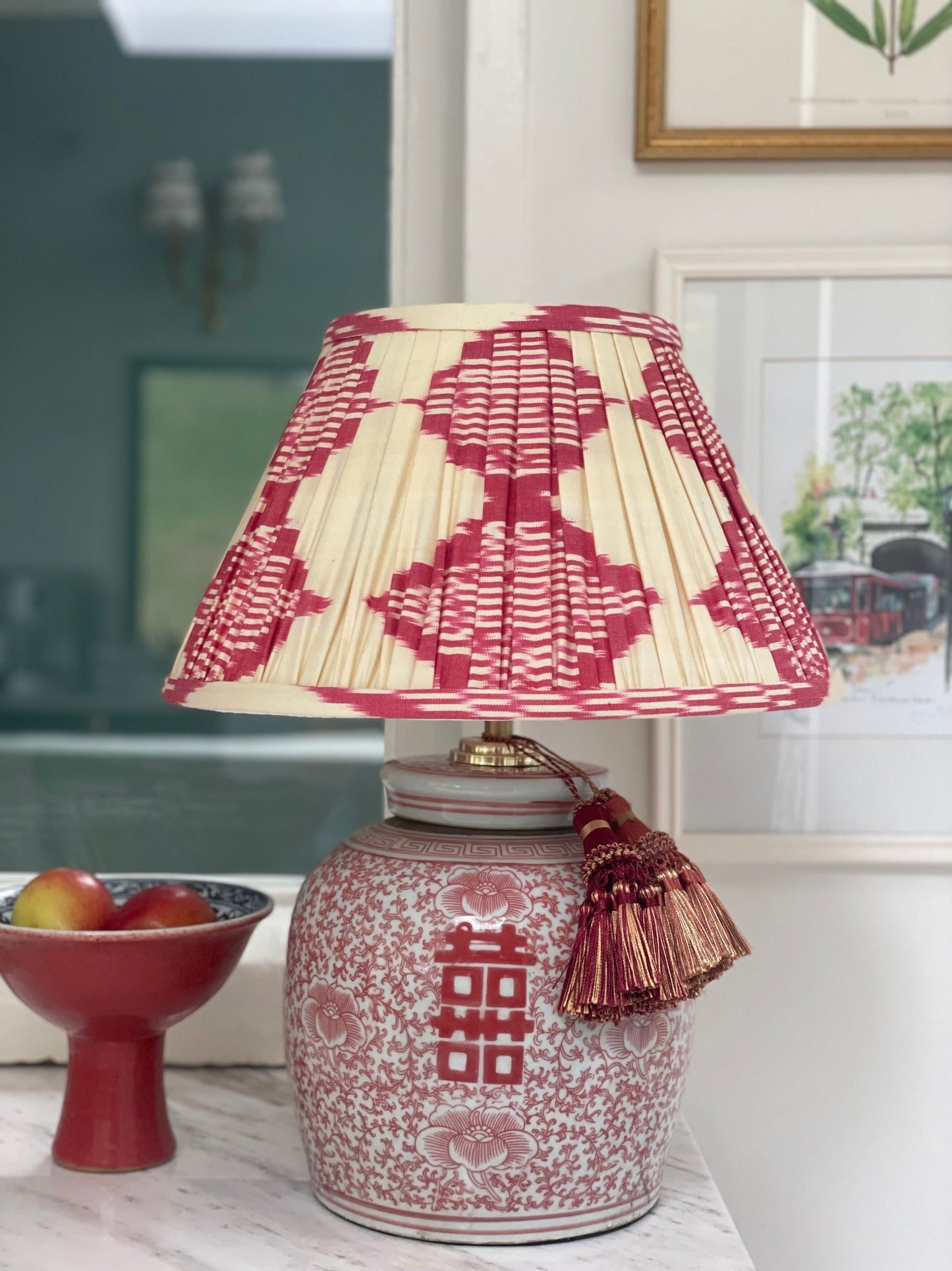 Coral Double Happiness Ginger Jar Lamp