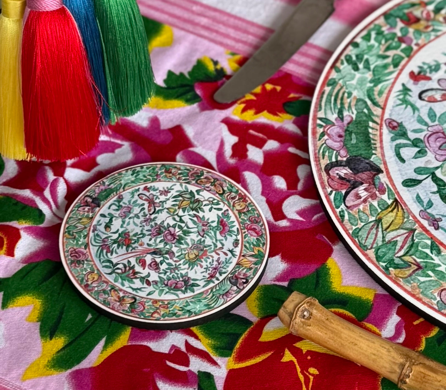 Antique Chinese Plates Coaster Set - Coloured